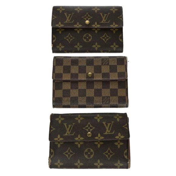 LOUIS VUITTON 3 Set Trifold Wallet Monogram Damier Ebene Leather Brown - Picture 1 of 9